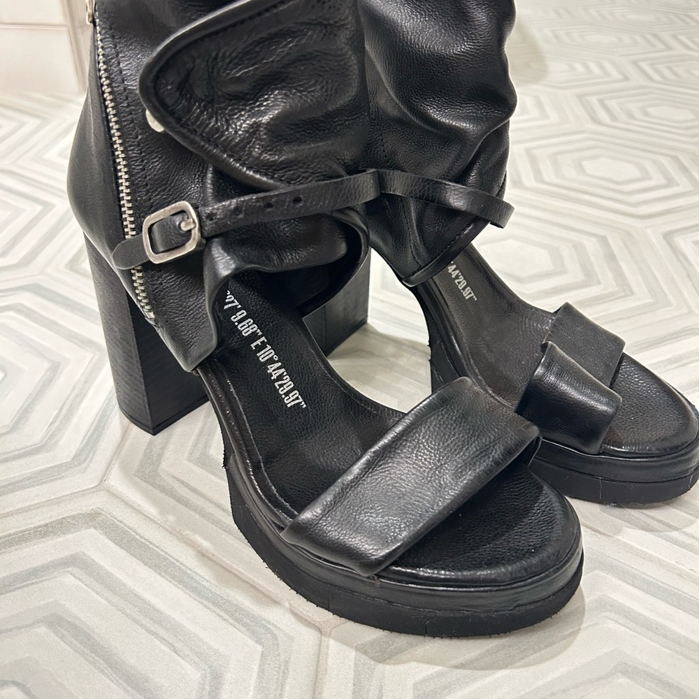 A.S.98 Black Leather Heeled Boots